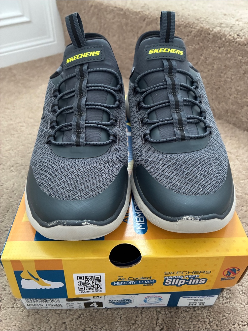 Skechers Girls Charcoal Gray Slip-On Sneakers - Size 4